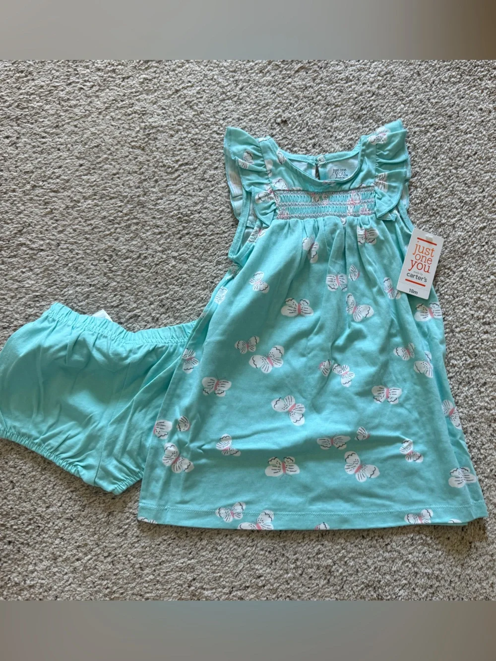 Just One You by Carter's Turquoise Green Butterfly Dress & Bloomers